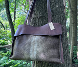 Brown Cowhide totes -Natural edge leather top