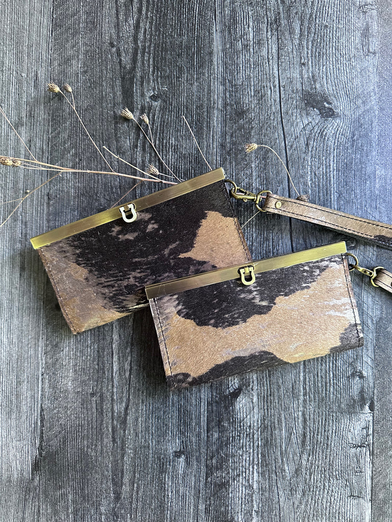 Leather Wristlet Wallet - Hair on Acid washed cowhide