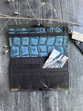 Leather Wristlet Wallet- Embossed print Blue