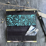 Leather Wristlet Wallet - Embossed Teal Leather