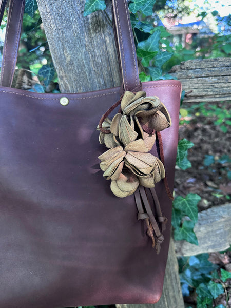 Brown Leather Tote with Leather Flowers