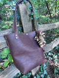 Brown Leather Tote with Leather Flowers