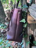 Brown Leather Tote with Leather Flowers