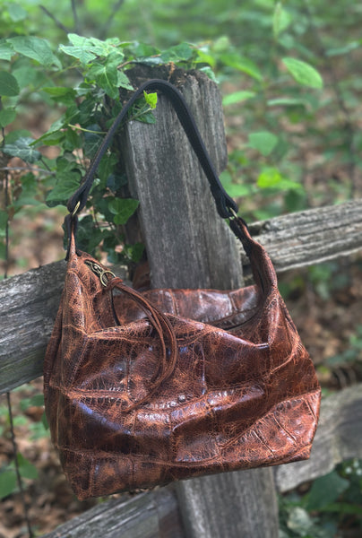 Slouchy Hobo Style Purse Embossed Leather