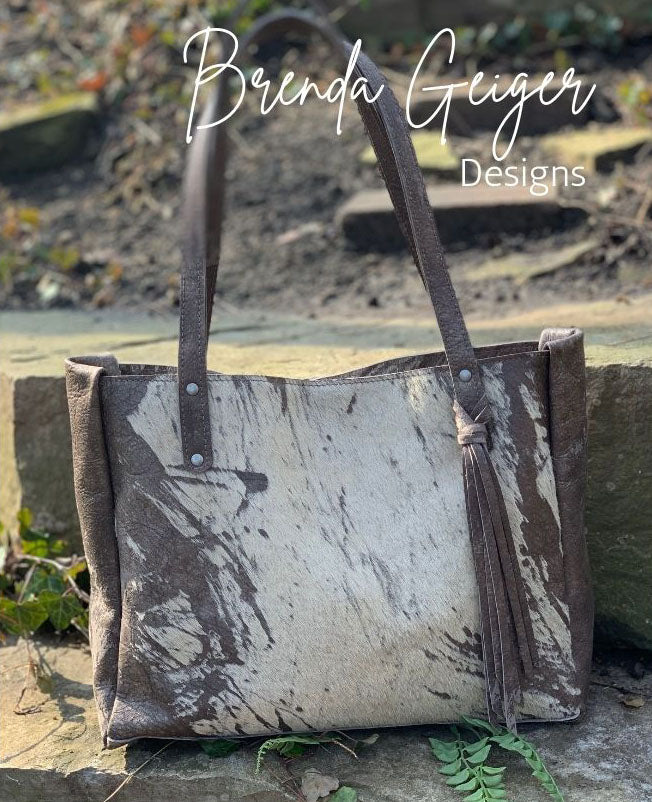 Acid Washed Distressed Cowhide Tote