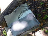 Silver metallic and grey leather clutch