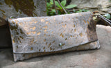 Metallic Tan and White Cowhide Clutch