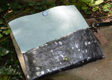 Metallic Silver and Black Cowhide Clutch