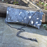 Metallic Cowhide Clutch with Crossbody Chain