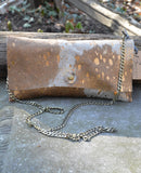 Metallic Cowhide Clutch with Crossbody Chain