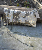 Metallic Cowhide Clutch with Crossbody Chain