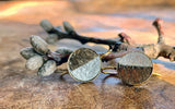 Small Bezel Earring Chocolate and Silver cowhide