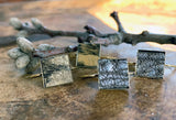 Small Bezel Silver and gold Metallic Cowhide Earrings
