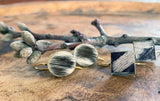 Small bezel Cowhide Earrings