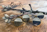 Small Bezel Earring Chocolate and Silver cowhide