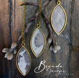 Marquise Bezel Pendant Necklace with Metallic leather cowhide