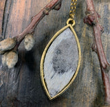 Marquise Bezel Pendant Necklace with Metallic leather cowhide