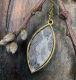 Marquise Bezel Pendant Necklace with Metallic leather cowhide
