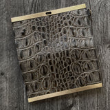 Leather Wristlet Wallet- Brown/Grey/Black embossed print