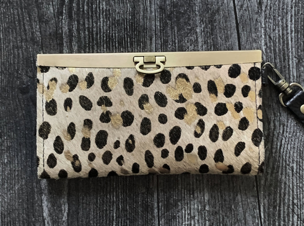Leather Wristlet Wallet - Metallic Hair on Animal Print