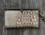 Leather Wristlet Wallet - Grey Embossed Print