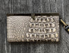 Leather Wristlet Wallet - Grey Embossed Print