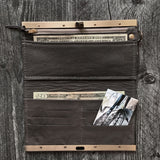 Leather Wristlet Wallet - Blues & Beige Hair on cowhide