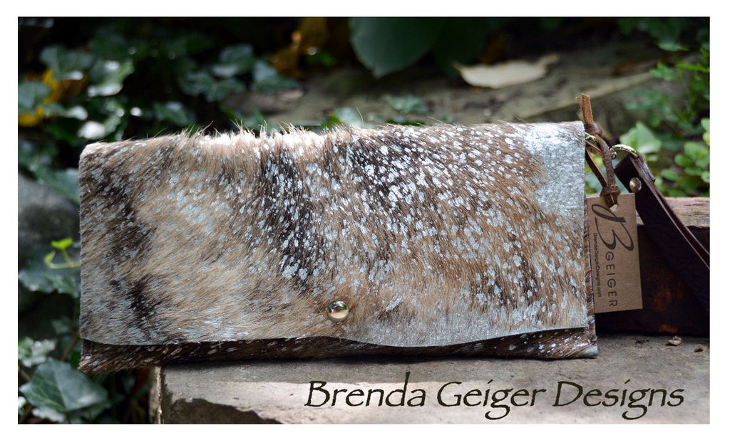 Metallic Brown and White Cowhide Clutch