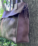 Brown Cowhide totes -Natural edge leather top