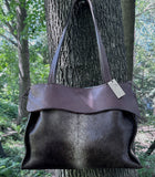 Brown Cowhide totes -Natural edge leather top