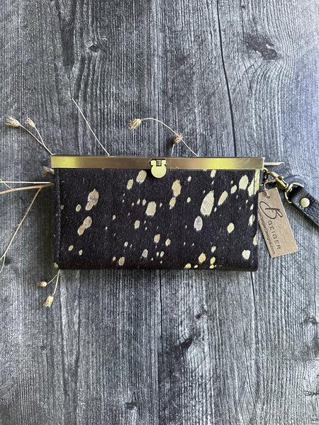 Leather Wristlet Wallet - Black/Gold Hair on Cowhide