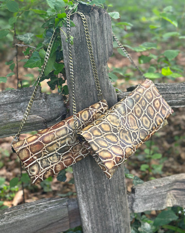 Embossed Leather Fold over Clutch