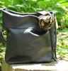 Black Hobo Bag with Leather Flower