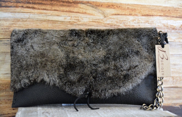 Shearling and Leather Clutch