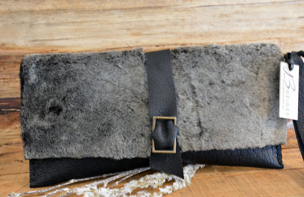 Shearling and Leather clutch
