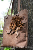Light Brown Tote with Leather Flower