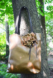 Cognac Leather  Purse with Leather Flowers