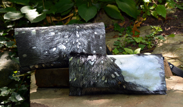 Metallic Silver and Black Cowhide Clutch