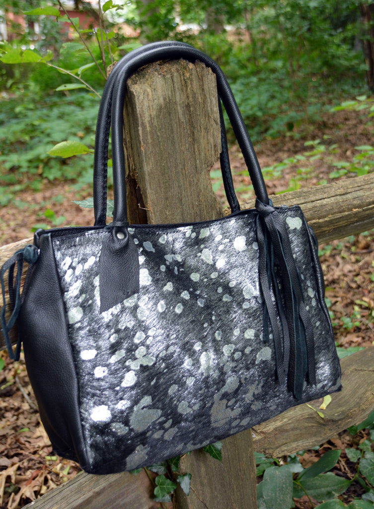 Black and Silver Metallic Cowhide Tote