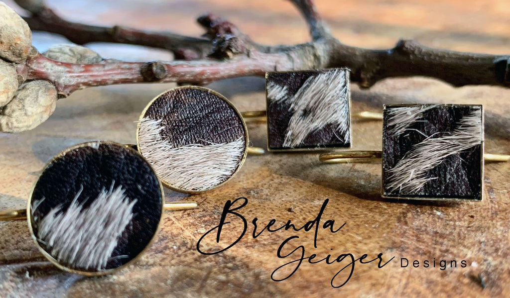 Small bezel Cowhide Earrings