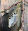 Marquise Bezel Pendant Necklace with Metallic leather cowhide
