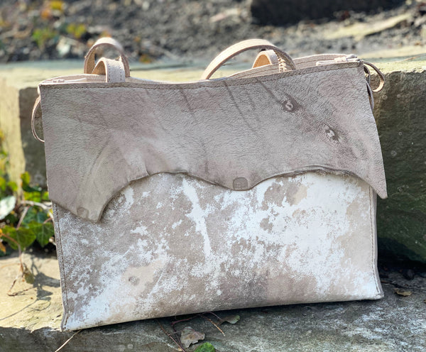 Handmade Distressed Gray Leather Tote Bag, Gray Handbag | Mayko Bags Camel