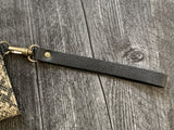 Leather Wristlet Wallet- Brown/Grey/Black embossed  print