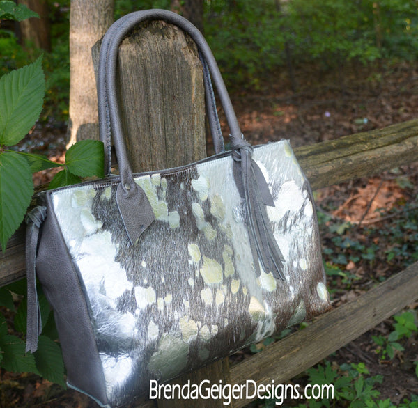 Silver Metallic Cowhide Tote